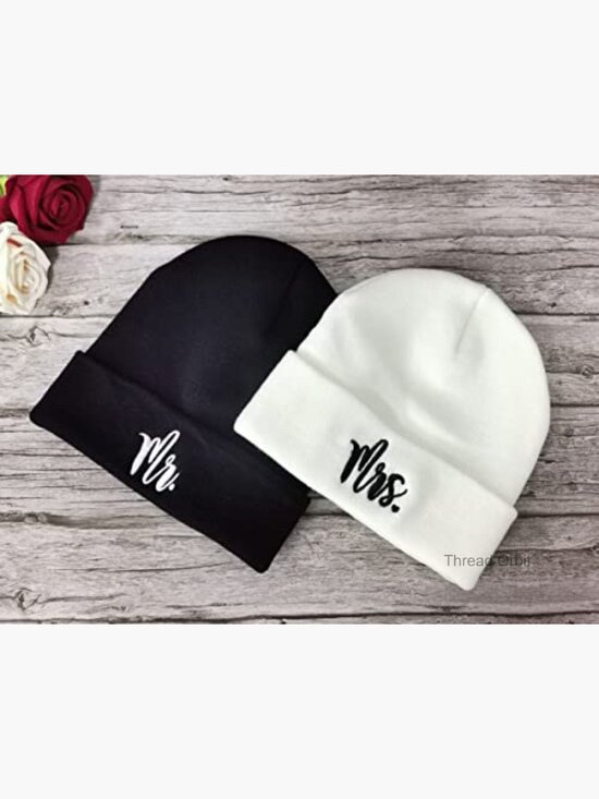 Unisex Knit Beanie Set, Acrylic, One Size Fits Most, Embroidered Letter Print
